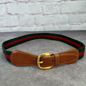 Gucci Vintage Sherry Line Brown Leather Belt Gold Buckle 80/32”